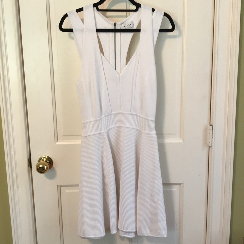 Milly white double strap fit and flare dress